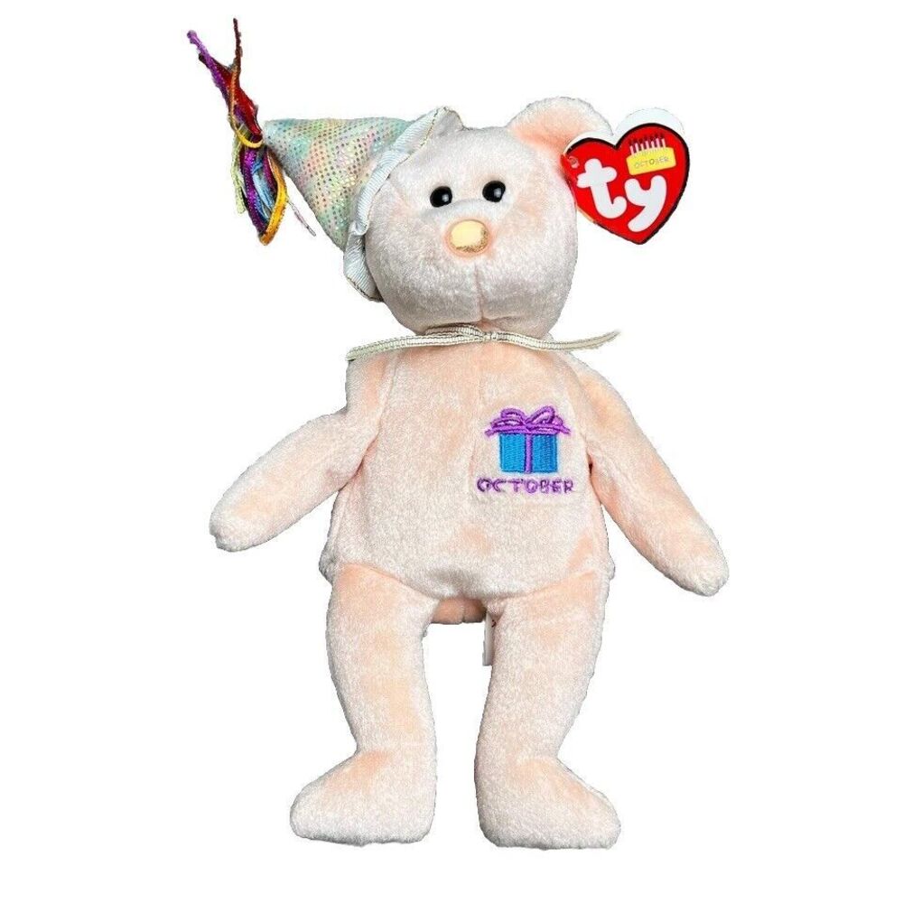 Ty October Birthday Beanie Babies Plush 2002 Opal Birthstone Nose NWT Hat